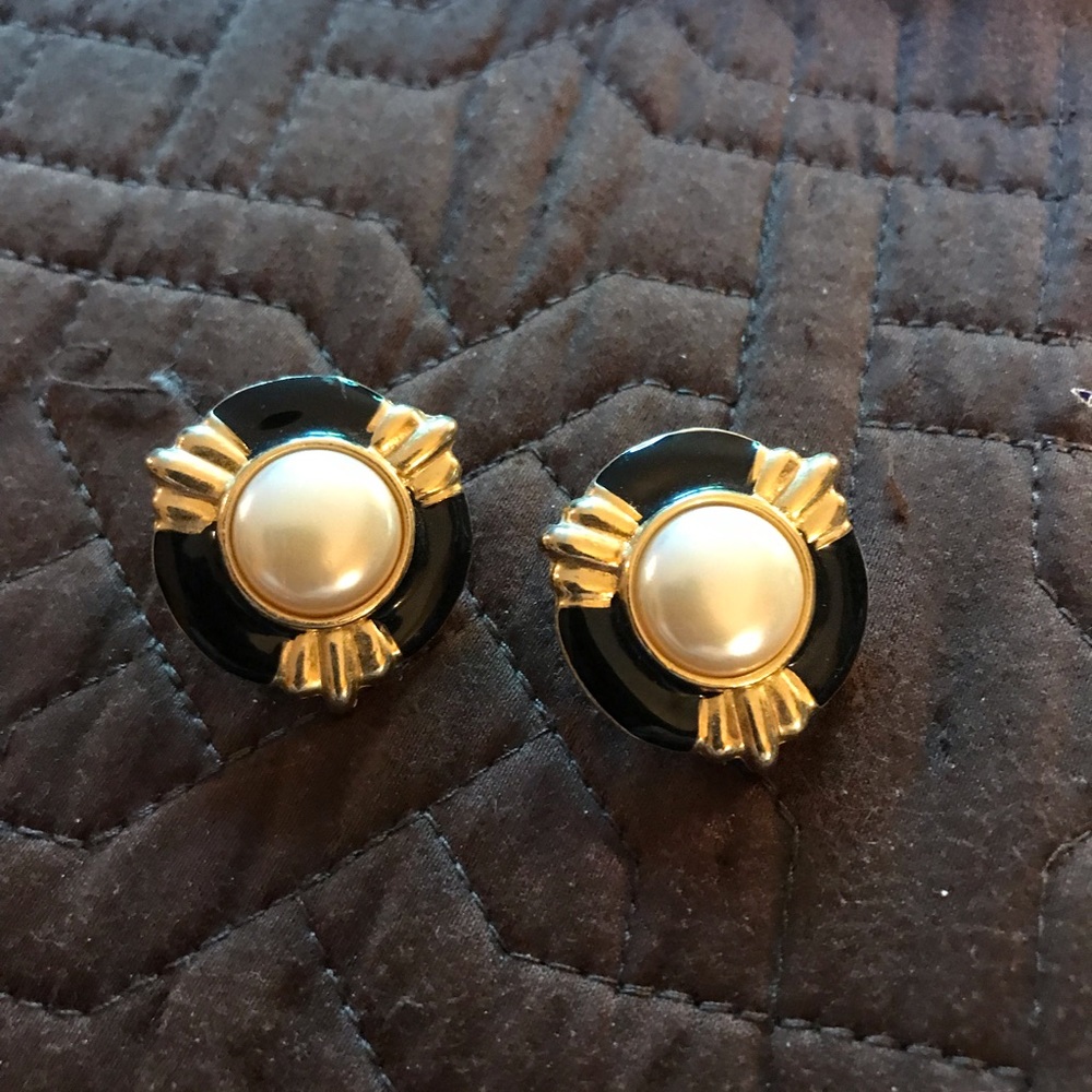 Black/white/gold earrings